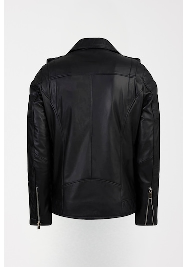 Derije Modric Hakiki Deri Erkek Siyah Biker Motorcu Tarzı Mont