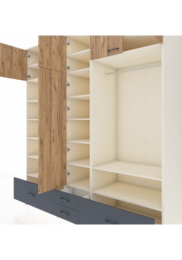 Kronos Dolap 18 Raflı 4 Çekmeceli Tek Askılı 220x59x243 Aytaşı-çam/antrasit Atlas Çam/antrasıt