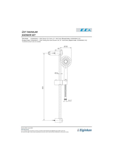 Eca Fırat 102146006c1 Üç Fonksiyonlu Hareketli Sürgülü Duş Seti Mat Siyah