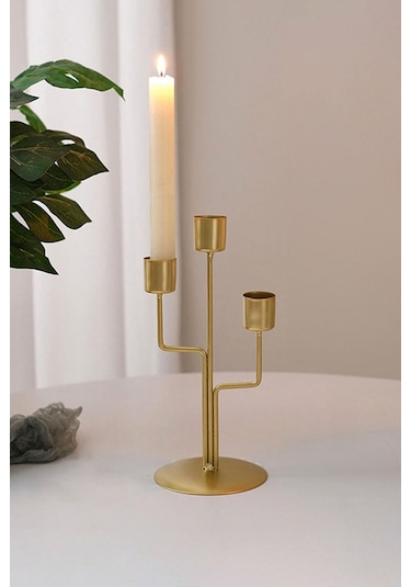 3 Lü Metal Asimetrik Gold Şamdan Dekoratif Mumluk Cin994sr Gold