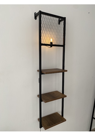 Kitaplıklı Aplik Duvar Rafı Ve Lambader Siyah