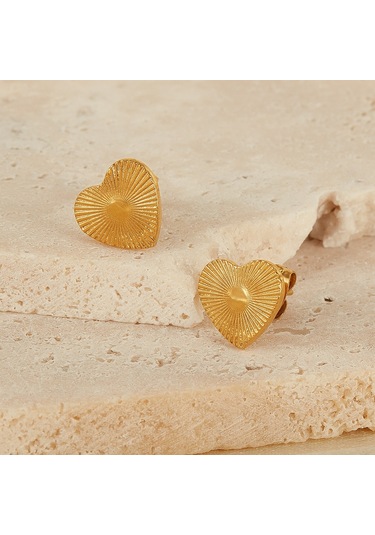 Sones Opk Ge940 1 Çift Vintage Paslanmaz Çelik Şeftali Kalp Şerit Küpe Altın