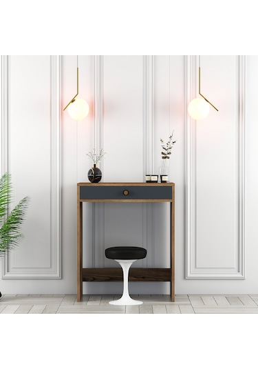 Lizbon Mini Makyaj Masası - Ceviz / Antrasit