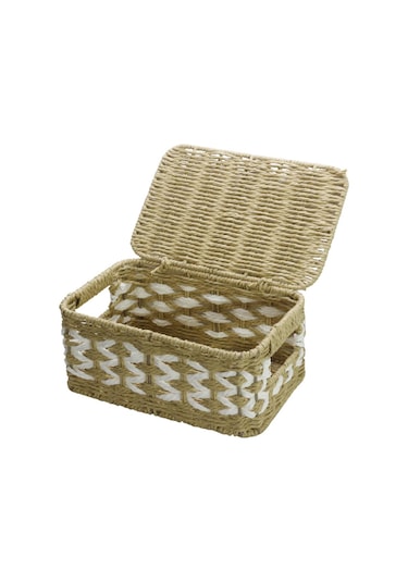 T.concept Dekoratif Dayanıklı Hasır Kapaklı Çok Amaçlı Dikdörtgen Sepet Küçük Boy S