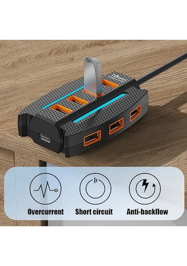 Xuweiwei Siyah Renkli Ortam Aydınlatmalı 10 Portlu Usb Hub Tak Calistir Dizustu Bilgisayar Fare Klavye Yazici Projektor Fan Icin Ideal