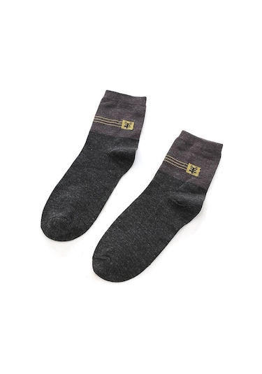 Erkek Kış Kalın Sıcak Şerit Yün Çorap Rahat İş Erkek Çorap - 5 Çift Siyah