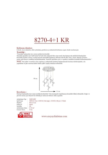 Eray Aydınlatma 8270-4+1 5li Krom Sarkıt Led Avize Krom