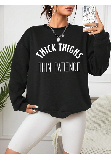 Coke Serisi Letter Graphic Drop Shoulder Sweatshirt-trzksw1975 Siyah