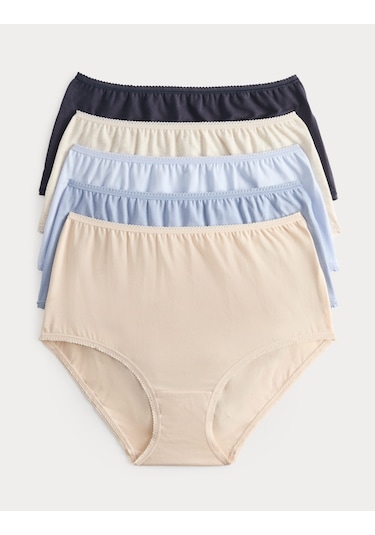 Marks & Spencer 5'li Cotton Lycra Full Brief Külot Seti Mavi Mix