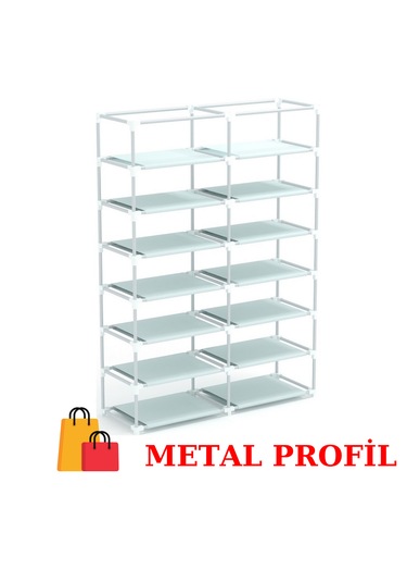 Beyazpazar Metal Profil 2 Bölmeli 14 Raflı Yeni Bez Dolap Bej