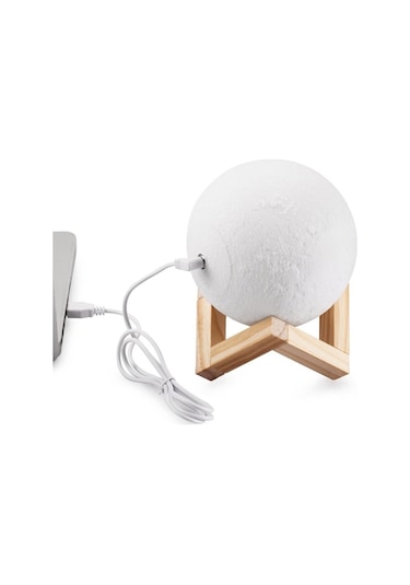 Sones Özelleştirilmiş Dokunmatik Anahtar 2 Renkli 3d Baskı Ay Lambası Usb Şarjı Ahşap Tutucu Tabanlı Enerji Tasarruflu Led Gece Lambası, Çap: 18cm Çok Renkli