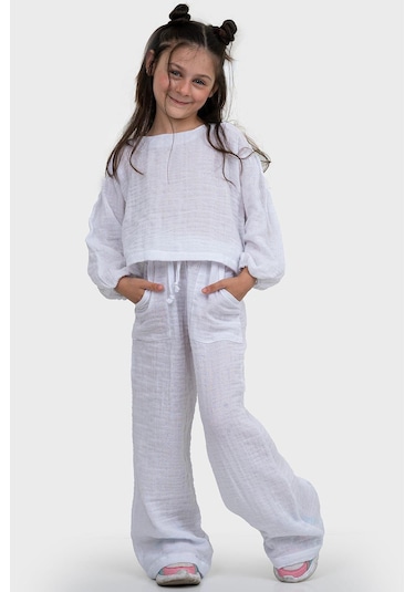 3232 Kız Çocuk Takım Alt Üst Takım Beyaz