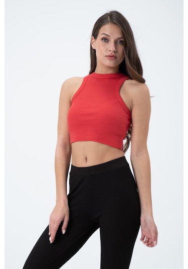 Quhox Kadın Kaşkorse Crop Atlet Kırmızı