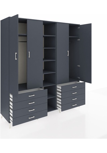 Kronos Dolap 10 Raflı 8 Çekmeceli 2 Askılı 220x59x243 Antrasit-antrasit/antrasit Antrasıt/antrasıt