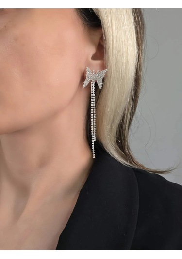 Kelebek Model Uzun Sallantılı Küpe Silver