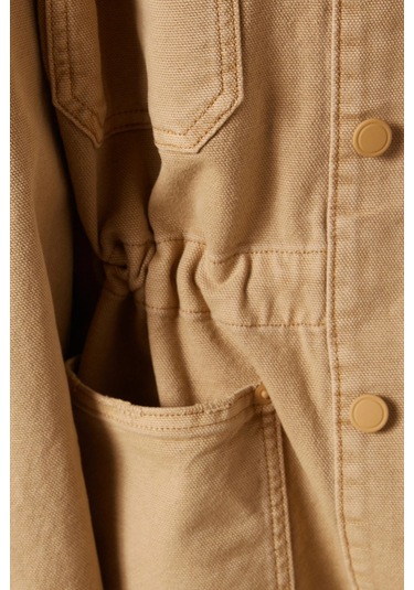 Good American Oversize Canvas Ceket, Modern Utiliter Stil - Şık Kadın Dış Giyim Bej