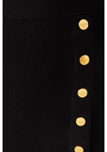 Elisabetta Franchi Triko Jewel Button Detaylı, Sofistike Midi Etek Siyah