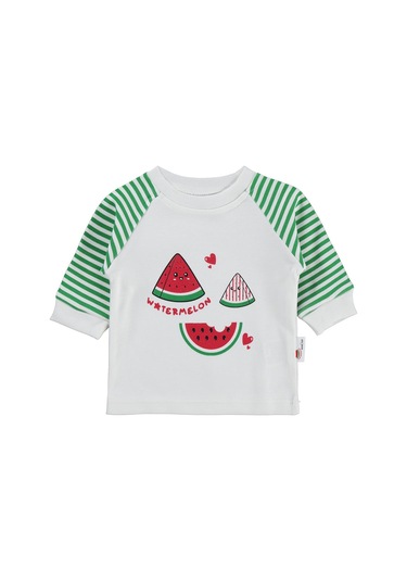 Nova Baby Karpuz Kokulu Renglan Kol 1-9 Ay Sweatshirt - Ekru