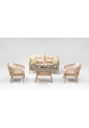 Rodos Rattan Mini 2'li Oturma Grubu Cappuccino