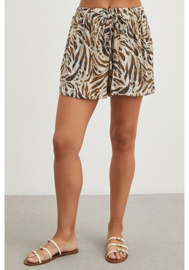 Uterpe Animal Print Şort Ekru