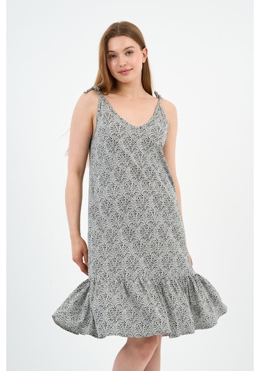 Bağlama Detaylı Askılı Volanlı Elbise B24-425-01 siyah