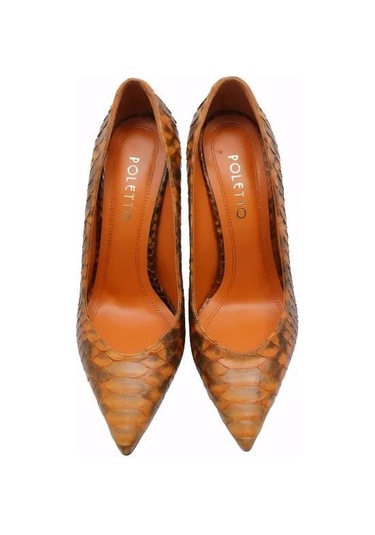 Poletto Hakiki Yılan Deri Turuncu Ayakkabı Stiletto 4924 84 Yln-757 Turuncu