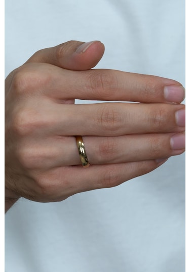 Kişiye Özel İsim Yazılı 4mm Bombeli Parlak Erkek Kadın Çelik Alyans Yüzük Cl18ko Sarı