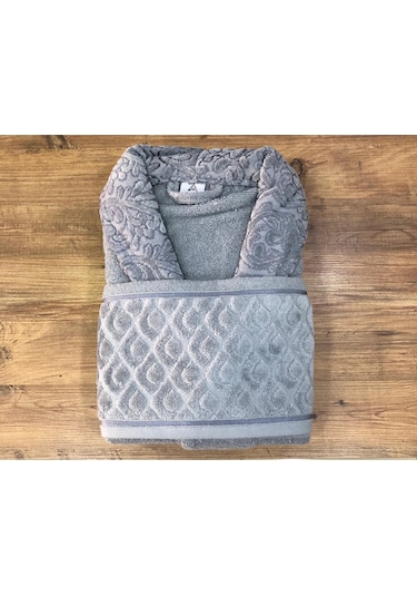 Royam 2 Parça %100 Pamuklu Kısmı Kadife Tek Kişilik Bornoz Seti Gri