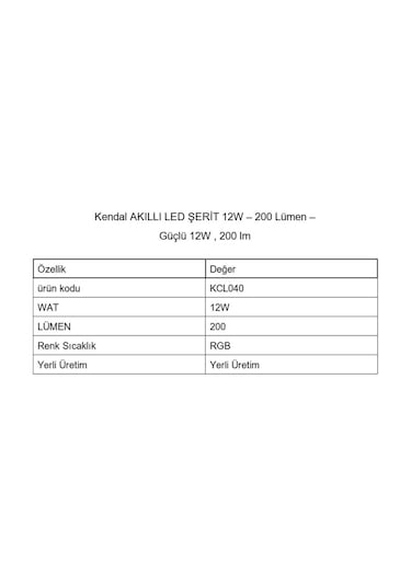 Kcl040 Kendal Akıllı Led Şerit 12w 200 Lümen, Rgb