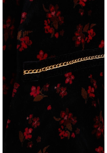 Breeze Kız Çocuk Kadife Elbise Çiçekli 2-6 Yaş, Siyah