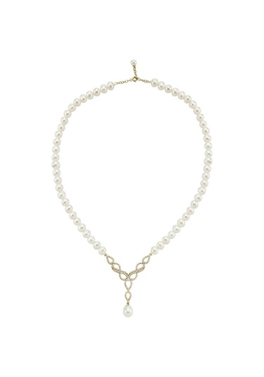 6,5 Mm Sonsuzluk Taşlı Doğal İnci Sallantılı Kolye Sarı