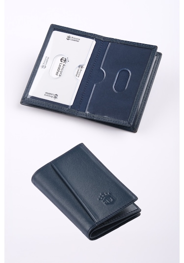 Ancora Leather Hakiki Deri Minimal Kartlık-26206 Lacivert