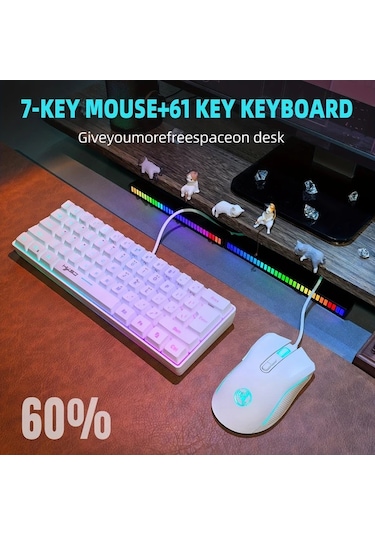 Techbloom V700+a869 White 61 Tuş Rgb Aydınlatmalı Mini Kablolu Oyun Klavyesi Ve Ergonomik Fare Seti Ofis Ve Oyun Kullanımı İçin Diğer