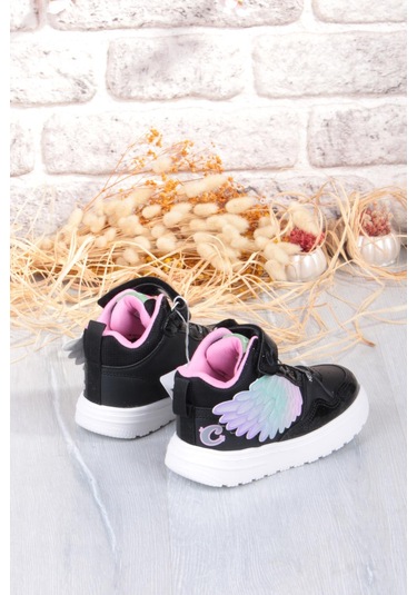 Fort Cool Helen Rahat Hafif Kanat Figürlü Bilekli Sneaker Kız Çocuk Ayakkabı Siyah-Pembe