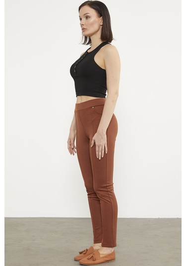 Önden Dikiş Detaylı Tayt - Kiremit 001