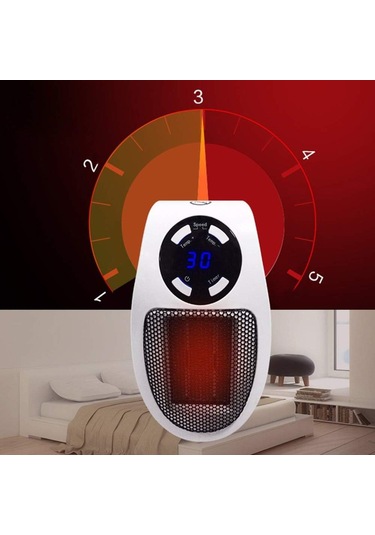 Konesam Ev Ve Ofis Kullanıma Uygun Kompakt Soketli Isıtıcı - 2 Seviye Ayarlı, 1-12 Saat Zamanlayıcı, Led Ekranlı Ve Uzaktan Kumandalı Beyaz Avrupa Standartı