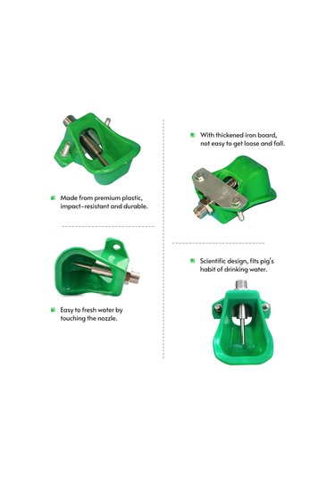 Leezsing Domuz Ve Kuzu İçme Kasesi - Plastik Otomatik Su İçirici - Paslanmaz Çelik Aksesuarlar İle Yeşil