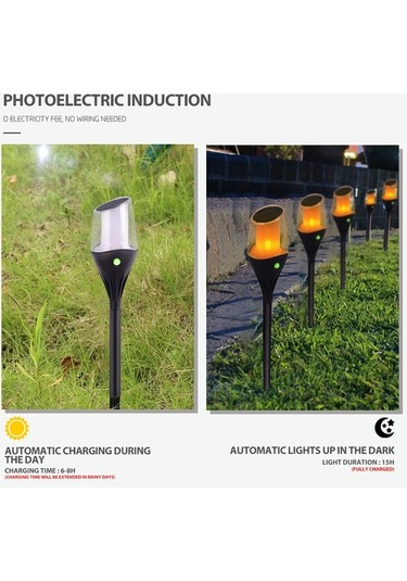 Besthome1 Su Geçirmez Bahçe Feneri, Solar Enerjiyle Çalışan Toprak Takılı Işık, Otomatik Algılayıcı Alev Desenli Bahçe Işığı