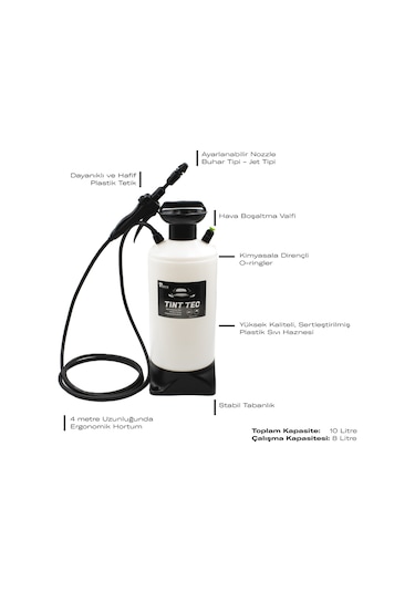 Epoca TINT TEC 10 PPF Folyo Cam Filmi Uygulamaları İçin Basınçlı Pompa 10 Litre - Siyah/Beyaz