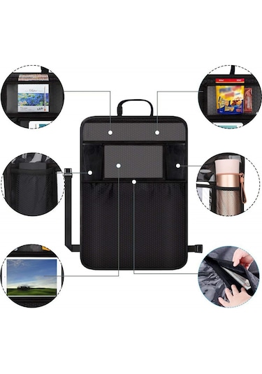Youtek Araba Arka Koltuk Koruyucu Organizer Çantası - Su Geçirmez Nylon-pvc, 5 Bölmeli, 10.5 İnç Tablet Tutucu, Çocuk Eğlencesi Ve Depolama, Siyah, 1 Adet Siyah