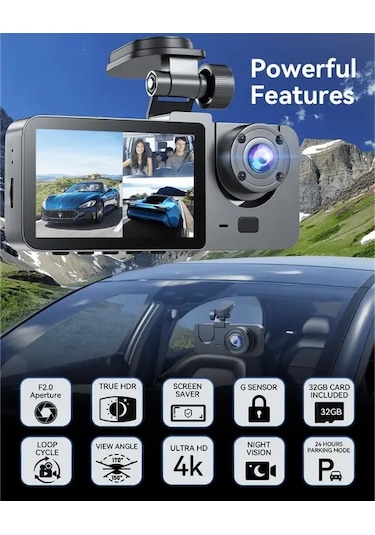 Xuweiwei Dash Cam 2k 4k 8k 3 Kanallı On Ve Arka Görüş Upgrade 4k With 32g 32gb Sd Kart Gece Görüşü