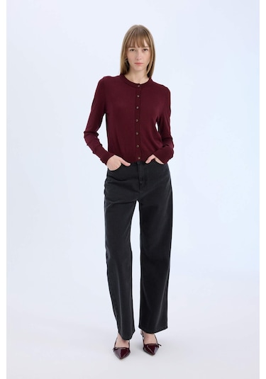 Defacto Regular Fit Bisiklet Yaka Hırka E5032ax24wnbr467 Bordo