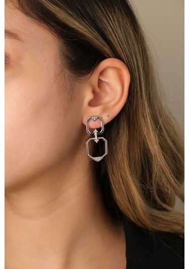 Çildan Womens Silver Simetrik Tasarım Küpe Altın