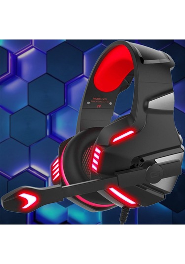 Hombey V3 Kablolu Oyun Kulaklığı 50mm Hoparlör Otomatik Gürültü Engelleme Ayarlanabilir Mikrofon Usb+3.5mm Siyah-kırmızı