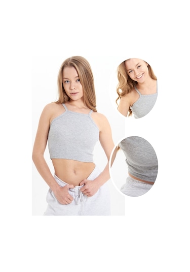 Alya Underwear Kaşkorse Dar Yaka Askılı Crop Gri Melanj