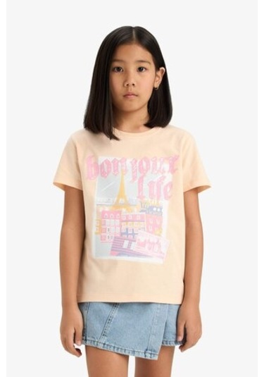 Defacto Kız Çocuk Bisiklet Yaka Baskılı Kısa Kollu Tişört E0350a825smog96 Turuncu