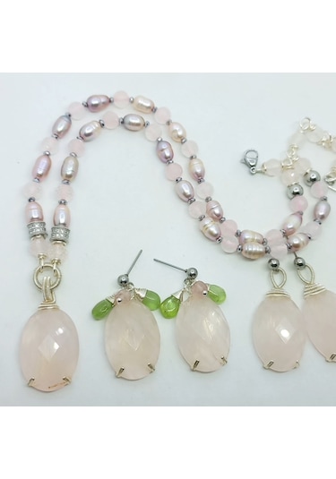 2787 Pembe Kuvars Zebercet El Yapımı Çelik Aparatlı Küpe Açık Pembe