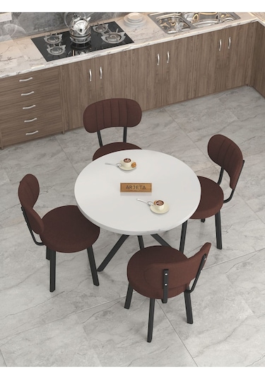 Mygusi Azra Mutfak Masa Takımı 90 Cm Masa Beyaz Masa + 4 Sandalye Kahve