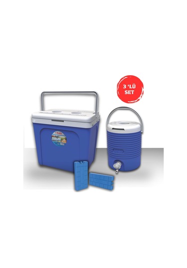 Buzluk Termos Set-25 Lt Buzluk Termos Eps 1066 Coolerbox +6.5 Lt Erciyes Piknik Termos 1403 Cooler Jug +2 Adet K-250 Buz Aküsü Mavi