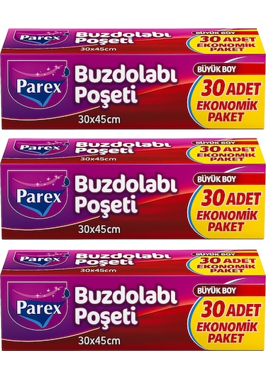 30 Lu Buzdolabı Poşeti Büyük Boy 30 X 45 Cm Üçlü Paket
